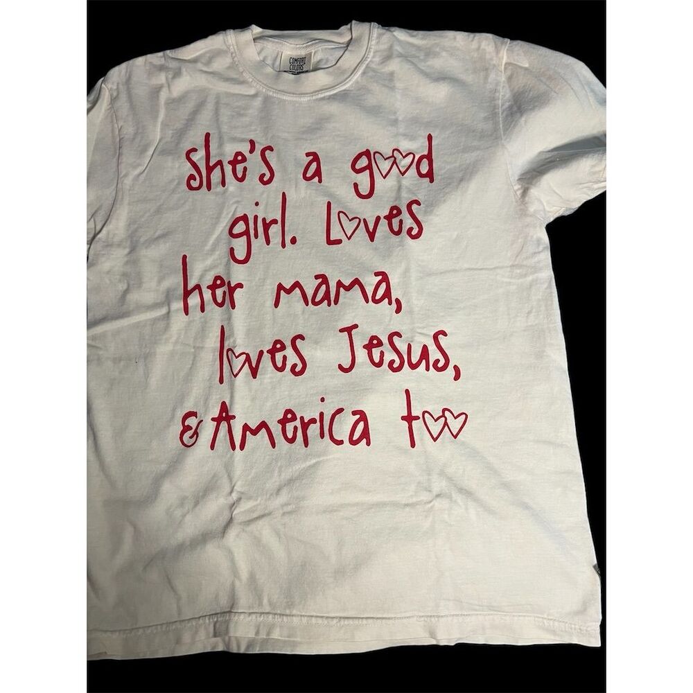 She's A Good Girl Patriotic T-Shirt Women's L White Graphic Print Crew N…
